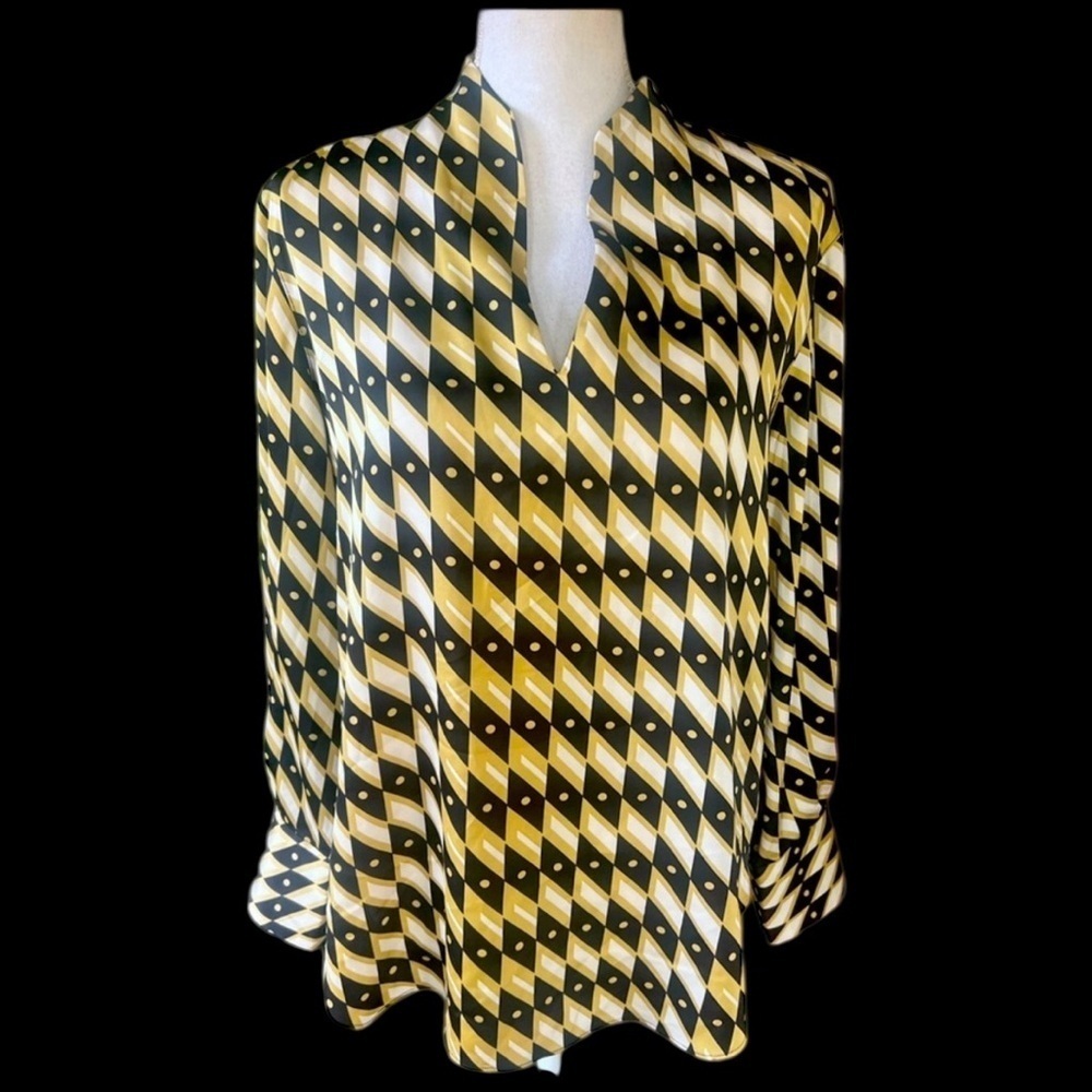 Joie ladies, pullover, long sleeve blouse XS, oversized, gold, black, and cream - Picture 2 of 13